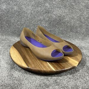 Crocs Carlie 11277 Women’s Size 9 Tan Purple Ballet Open Toe Flats Shoes Used